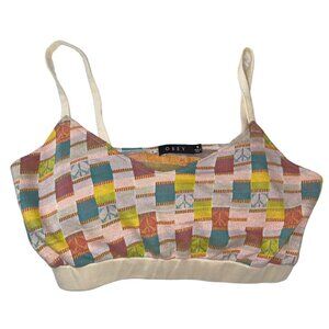 obey earthy patchwork Peace Sign summer colors knit crop tube tank top S